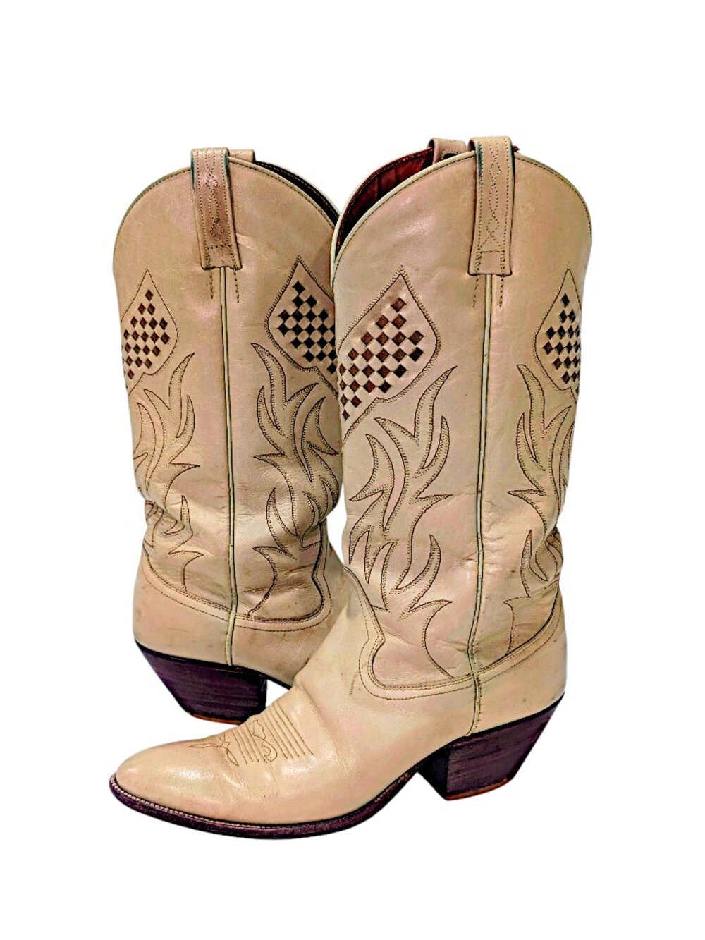 Dingo 4055 Vintage Women’s Cowboy Western Boots Size 8N Tan Checkered Flame